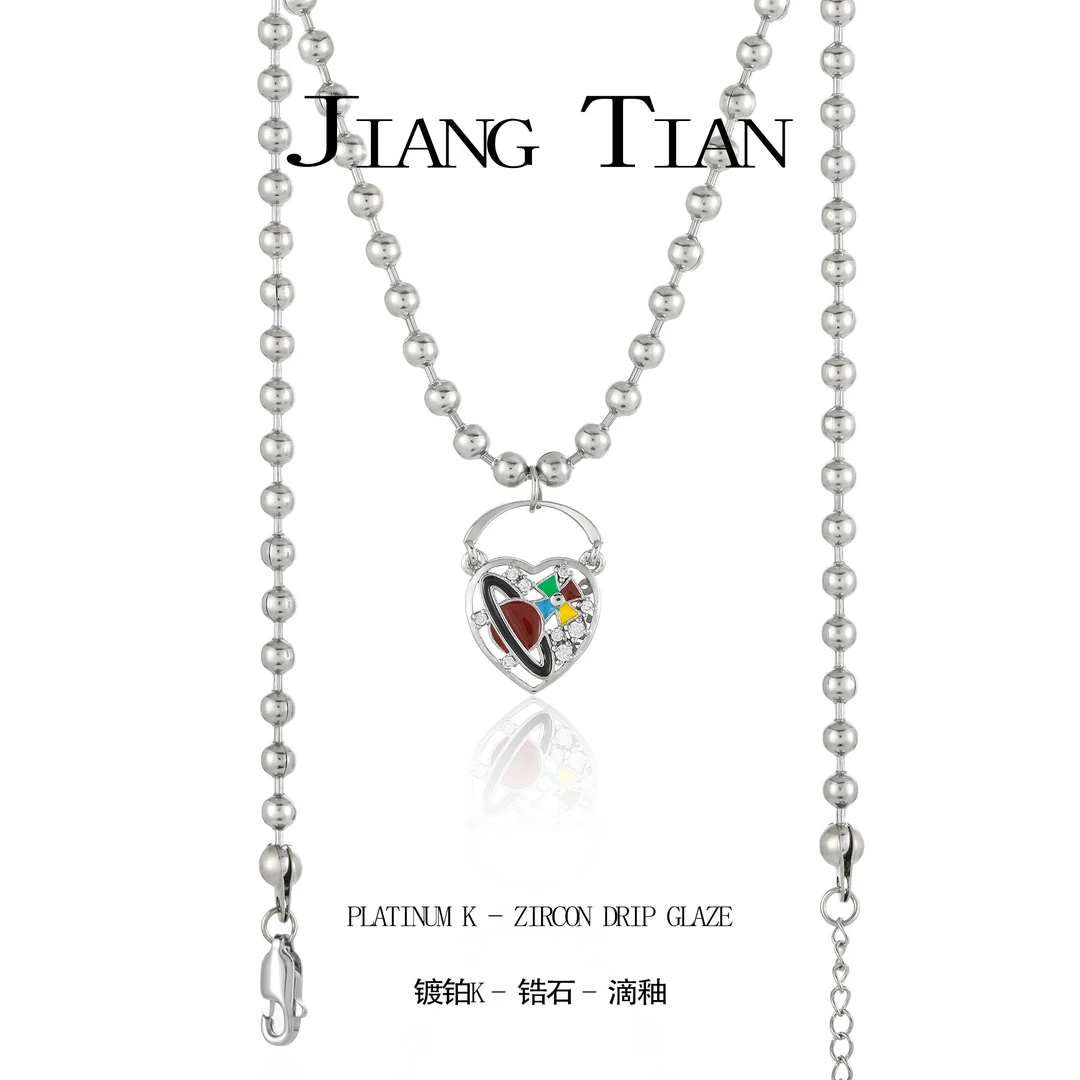 铜合金项链 CNC精工 滴釉星球轻奢时尚多彩项链   3993