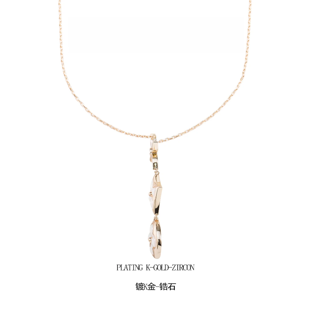 铜合金项链 CNC精工 锆石尖花白贝项链  P1095