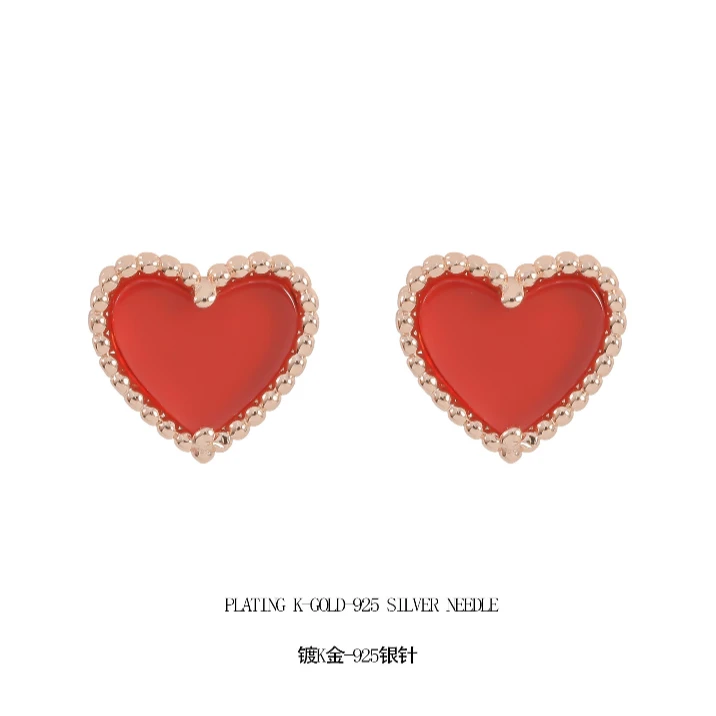 CNC精工 天然玛瑙 爱心耳钉   e4166