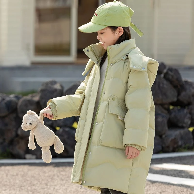 波司澄儿童羽绒服女童中长款2023冬季新款韩版中大童白鸭绒加厚连