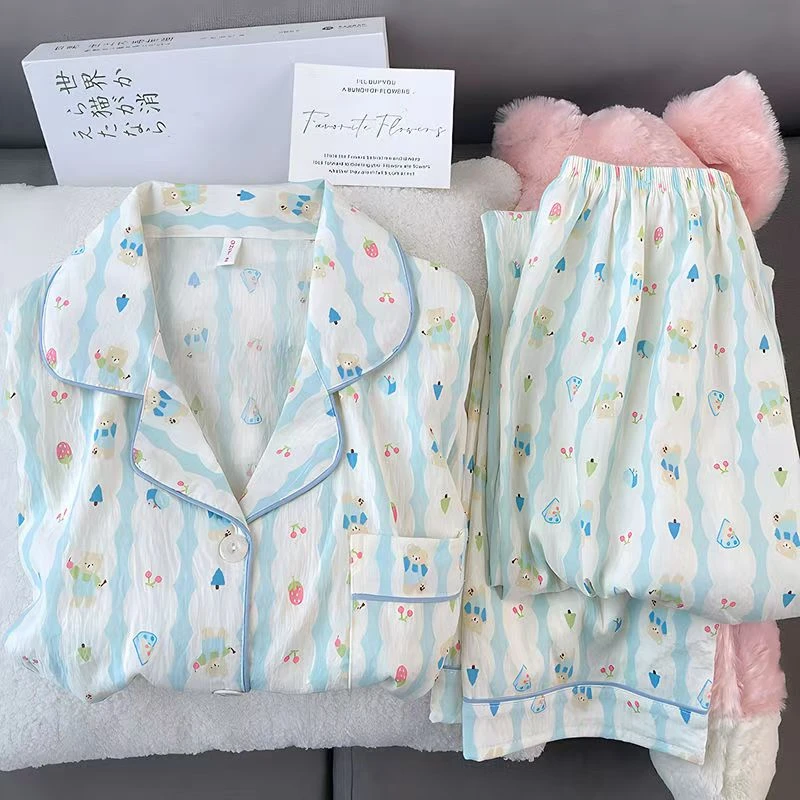 【蓝色樱桃小熊】云朵棉睡衣女秋季长袖长裤套装日系卡通休闲家居服