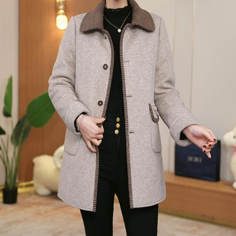 双面穿时尚轻便保暖白鸭绒羽绒服外套女冬季大码保暖毛呢大衣