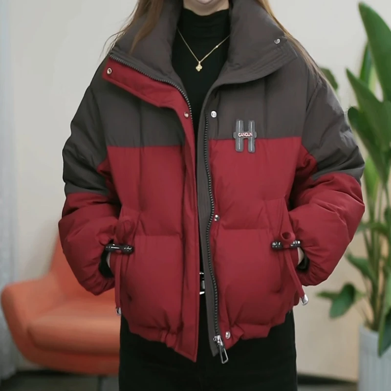 时尚气质立领保暖羽绒服女士短款冬季加肥加大码加厚白鸭绒外套