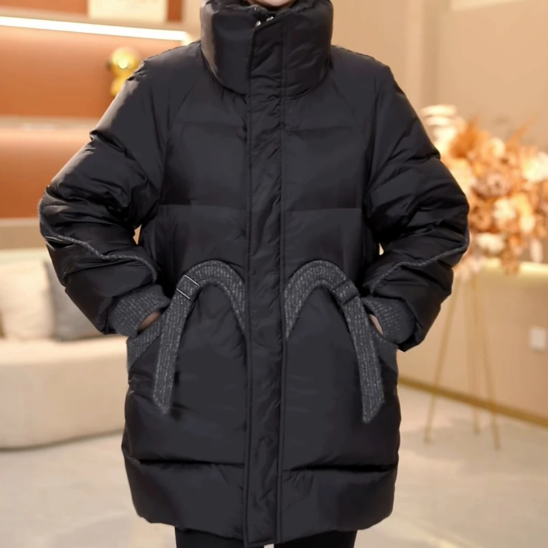 休闲时尚轻便保暖羽绒服女士2024冬季新款大码妈妈加厚白鸭绒外套