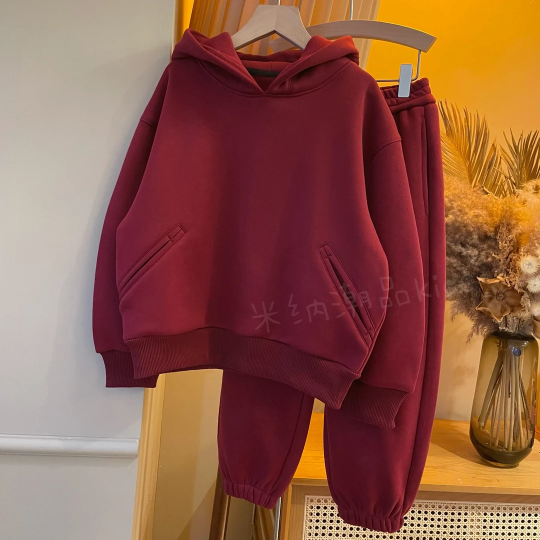 【现货】儿童亲子设计师时尚简约连帽拉链运动加绒亲子套装YG5731