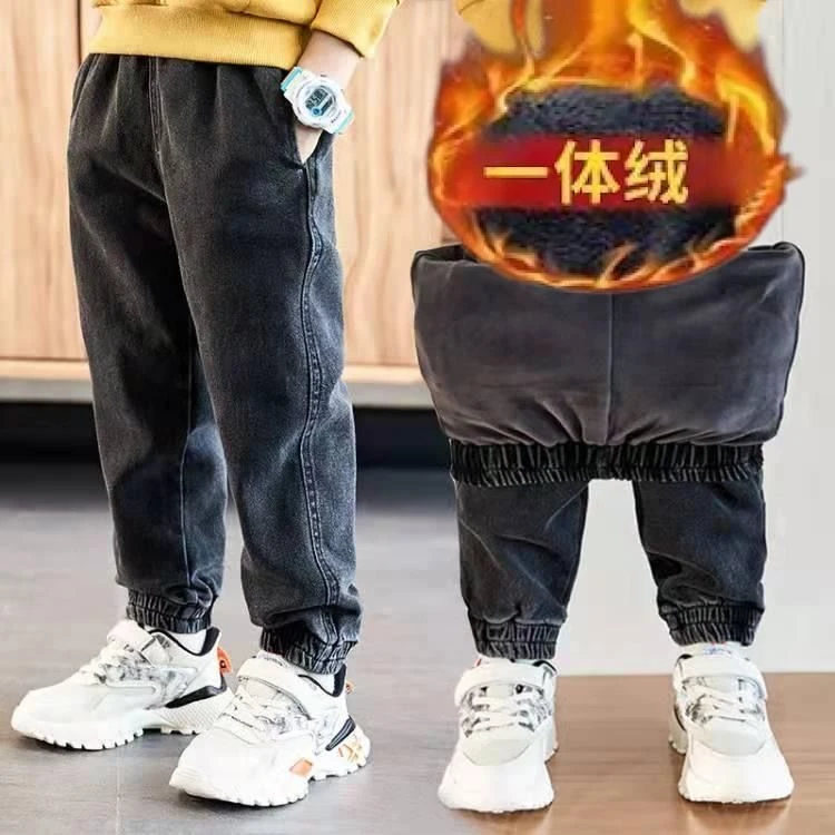童装男童裤子2022秋冬新款中大童儿童加绒长裤束脚韩版宽松牛仔裤