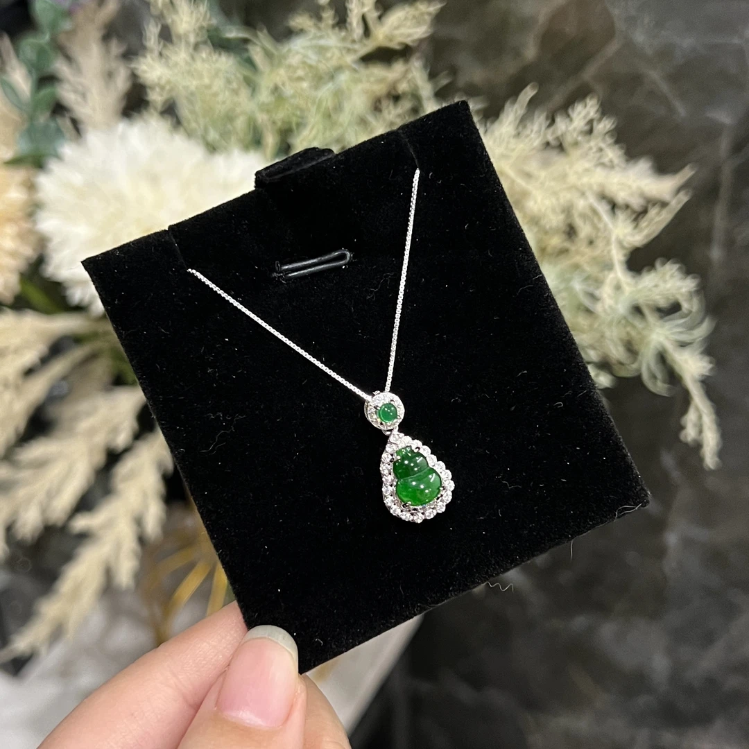 坠链均925银 B463气质时尚轻奢精致绿色葫芦项链