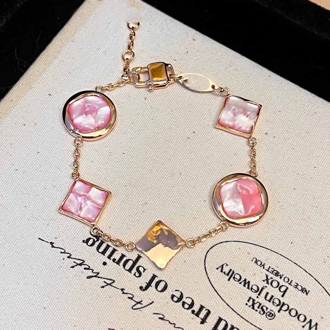 铜合金手链 A385轻奢简约百搭甜美气质时尚粉色手链