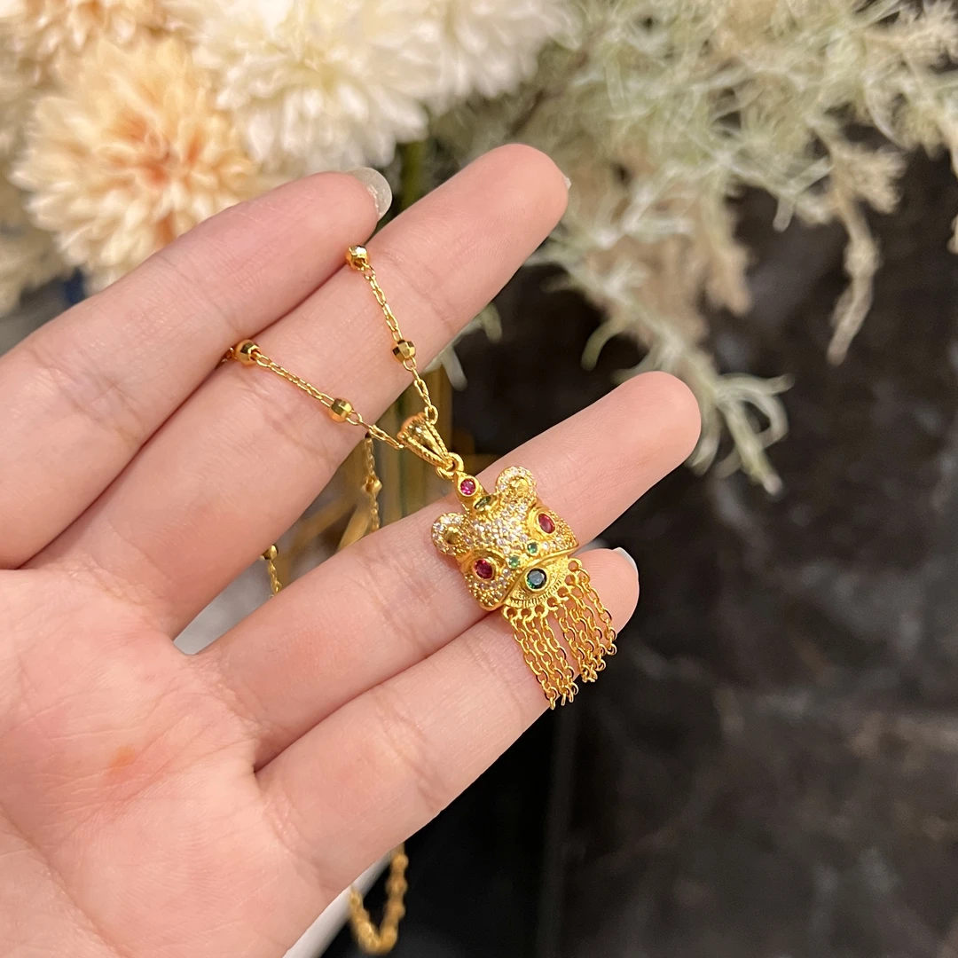 铜合金项链 C649时尚金色精致古法彩色醒狮项链