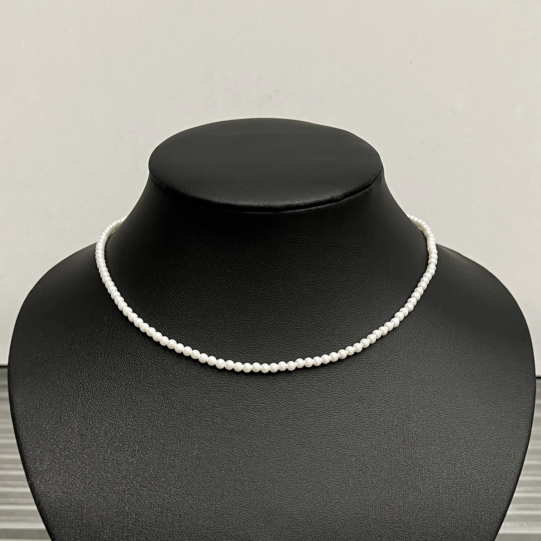 铜合金项链 C682时尚百搭气质3mm轻奢简约白色珠珠项链