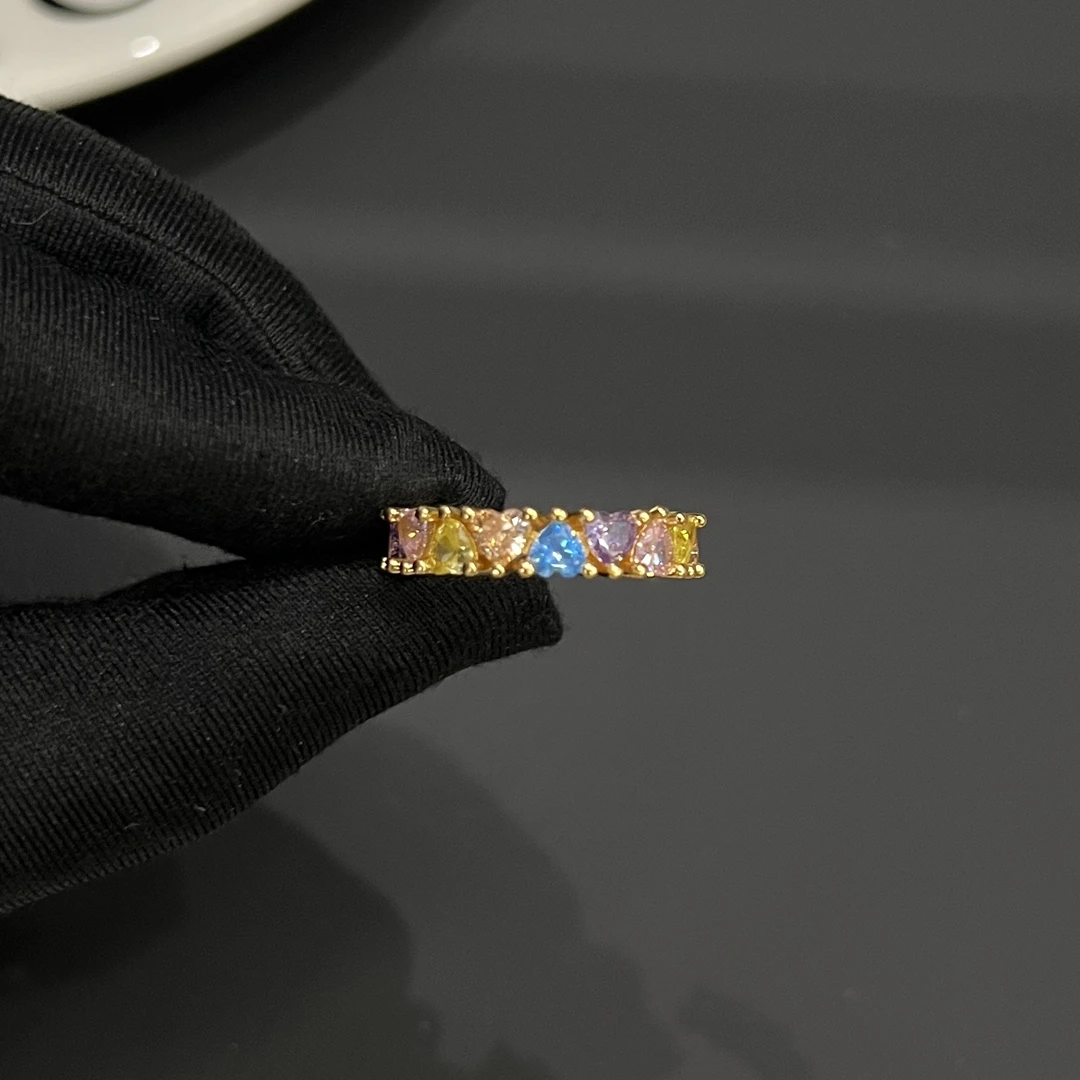 铜合金戒指 B312彩色精致排钻满钻百搭气质戒指