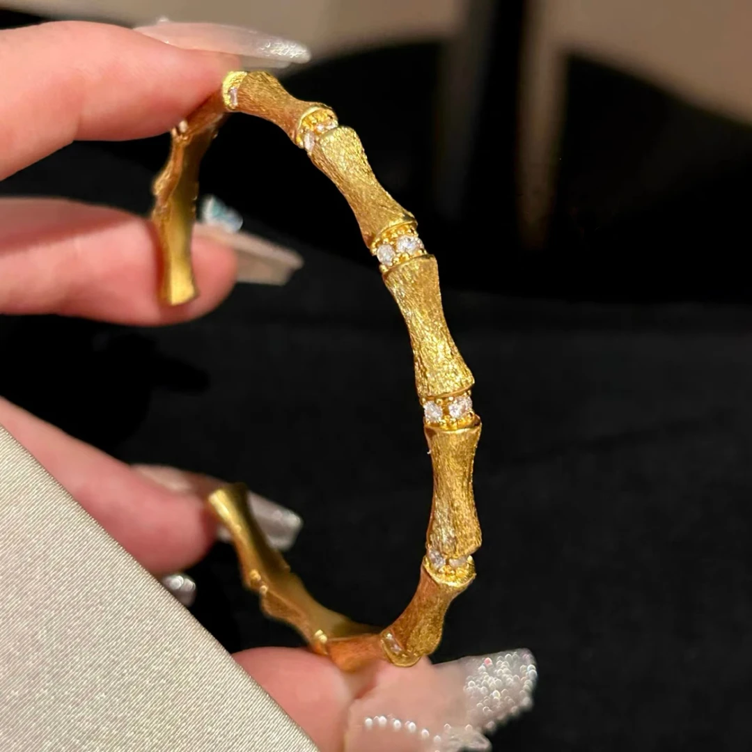 铜合金手镯 B278气质百搭古法经典拉丝工艺竹节开口手镯