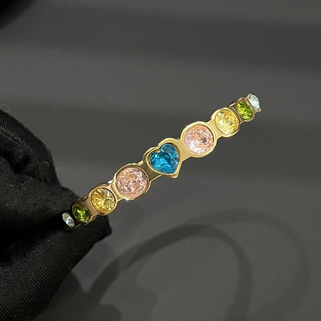 钛钢合成锆石手镯 A389气质时尚百搭轻奢甜美彩色手镯