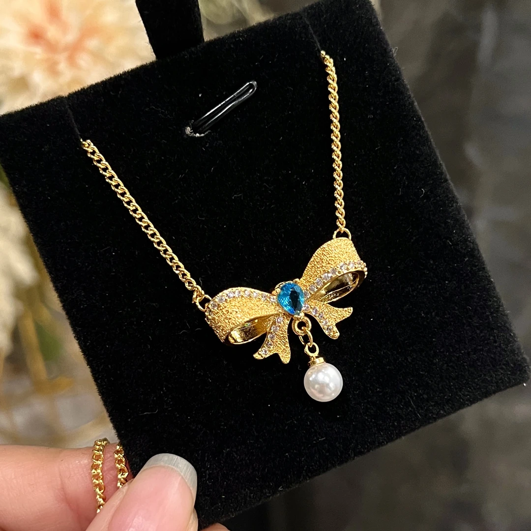 铜合金项链 A217金色古法气质时尚精致双色轻奢吊坠项链