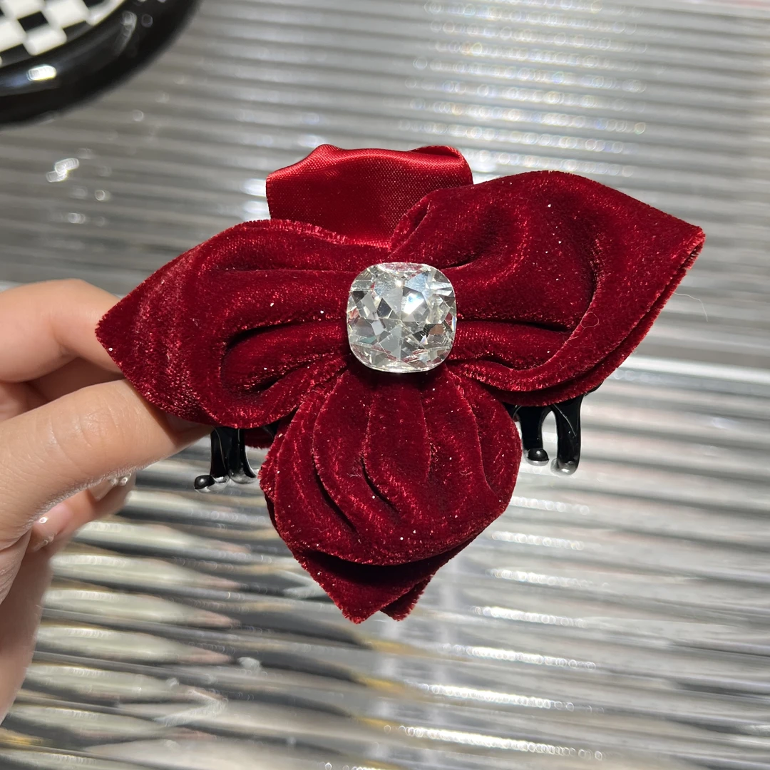 C152红色秋冬发饰气质发夹