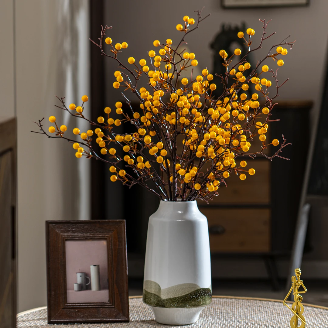 鸿运当头发财果工艺高品质家居插花冬青红果餐桌塑料花装饰摆件
