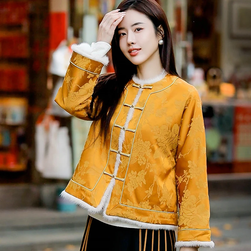 复古日记冬季新中式国风女装外套加绒加厚设计感棉服女24HF093