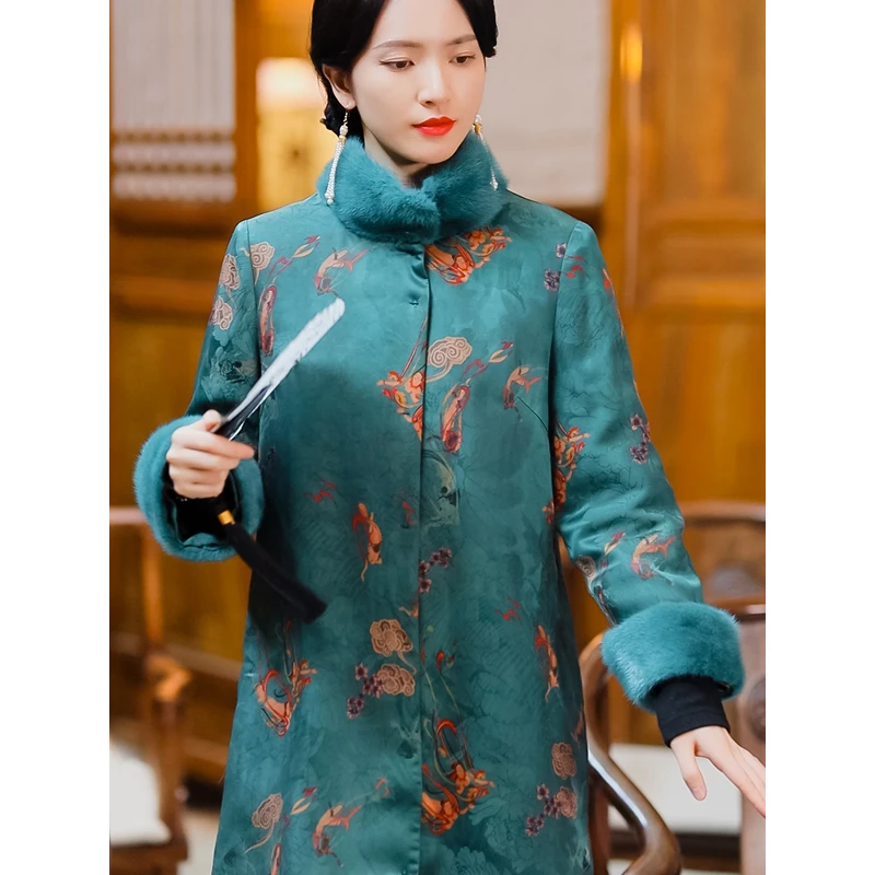 复古日记熙菡丨100桑蚕丝满印提花香云纱大衣22HFY010
