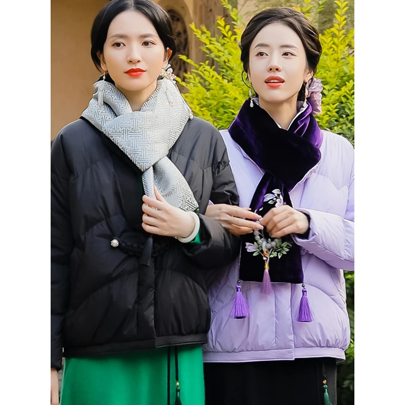 复古日记“彩桑”新中式百搭时尚一字盘扣加厚鹅绒服外套22HR003