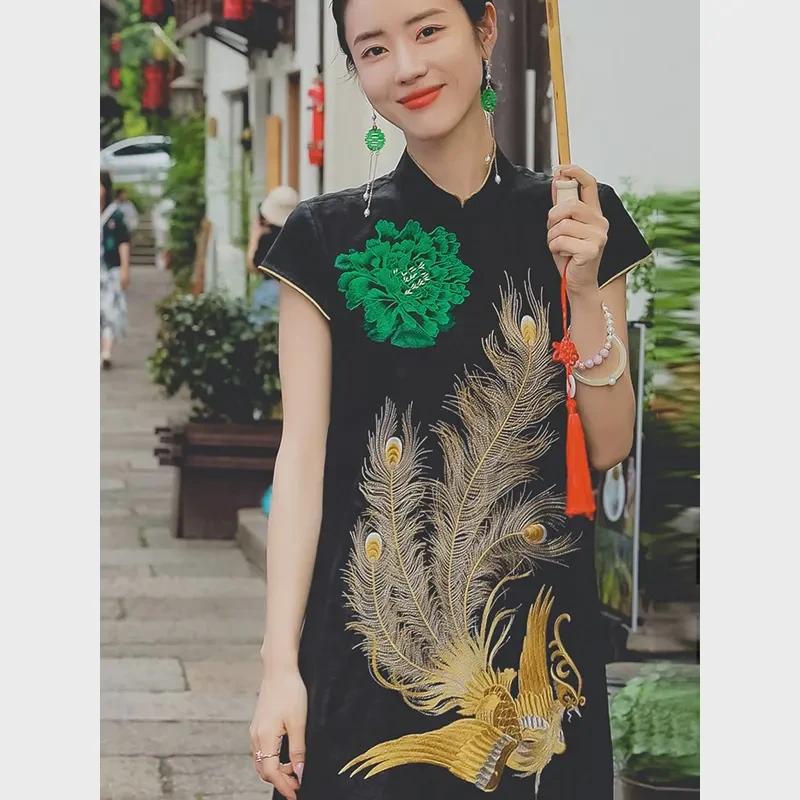 复古日记100桑蚕丝国风2024夏季时尚新中式气质女连衣裙23FL181