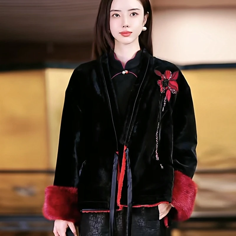 复古日记高定手绣双面穿红色外套 抗寒零下30度24HW553