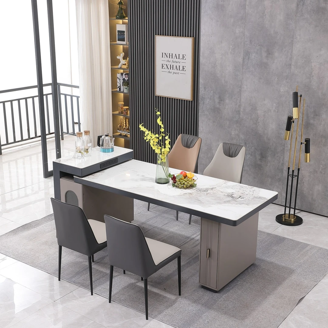 现代简约微晶石岩板茶桌餐桌办公桌一体轻奢茶台阳台泡茶桌中式