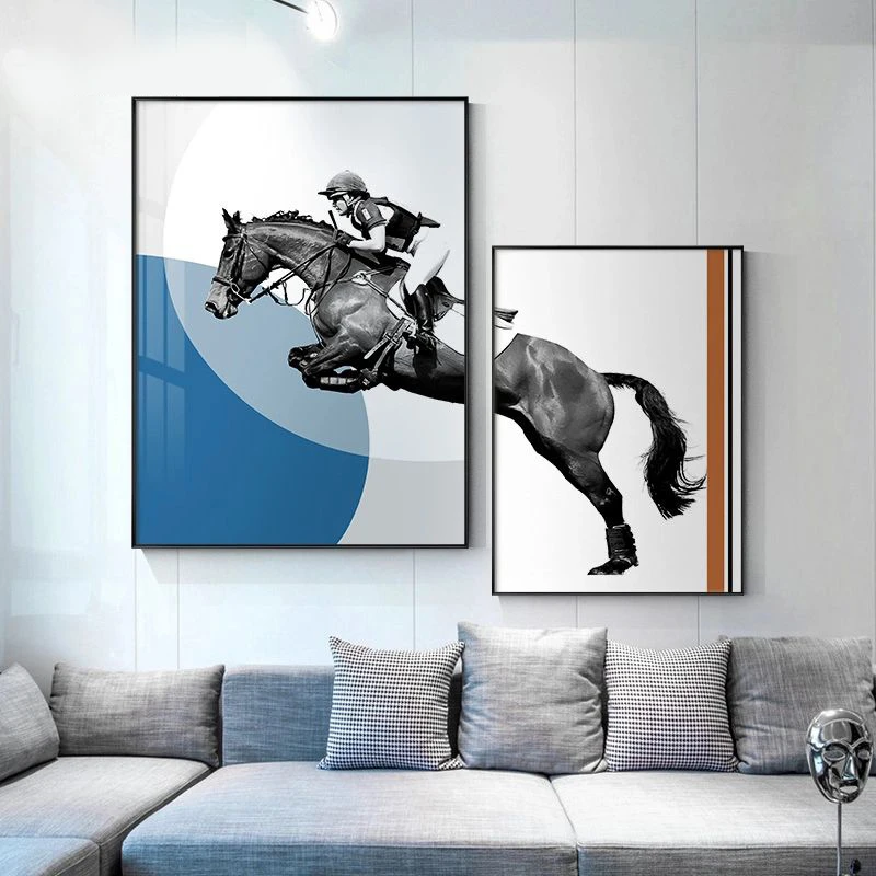赛马北欧轻奢客厅装饰画沙发背景墙马到成功挂画现代简约餐厅壁画