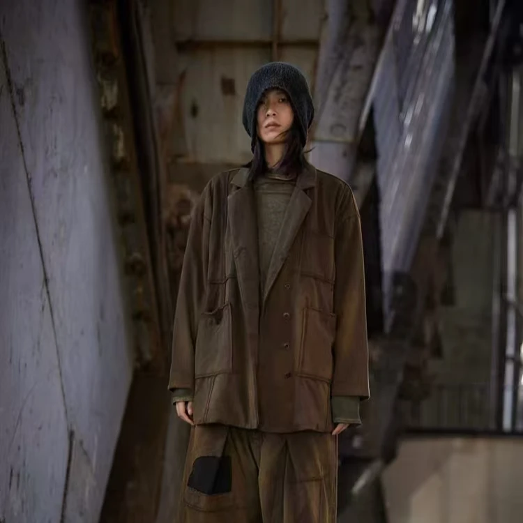 麻依者24冬季针织棉明线缝合不规则拼接夹棉加厚棉衣宽松外套1128