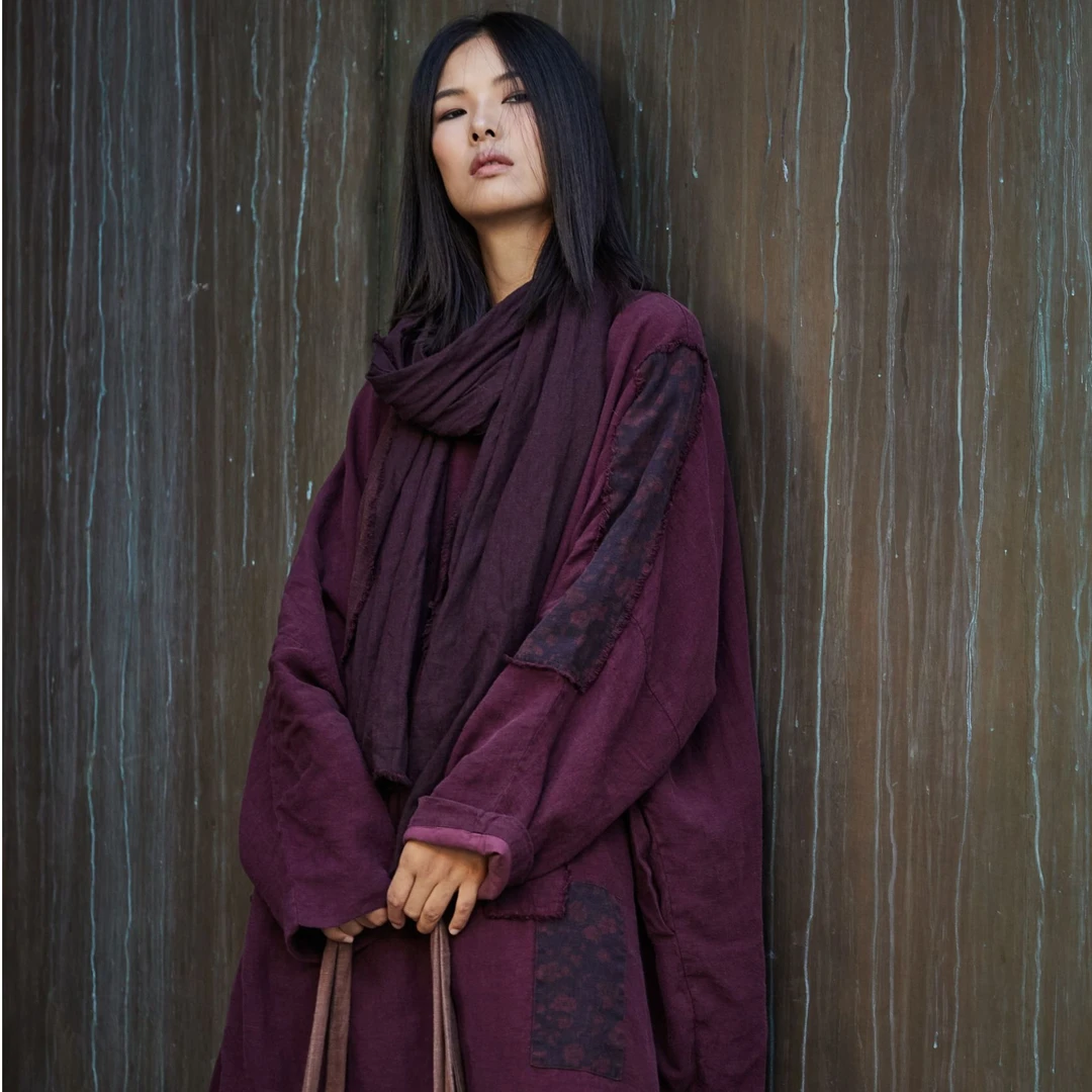 麻依者原创设计 2024冬季新款植物染复古流浪风双层袍子 M-034