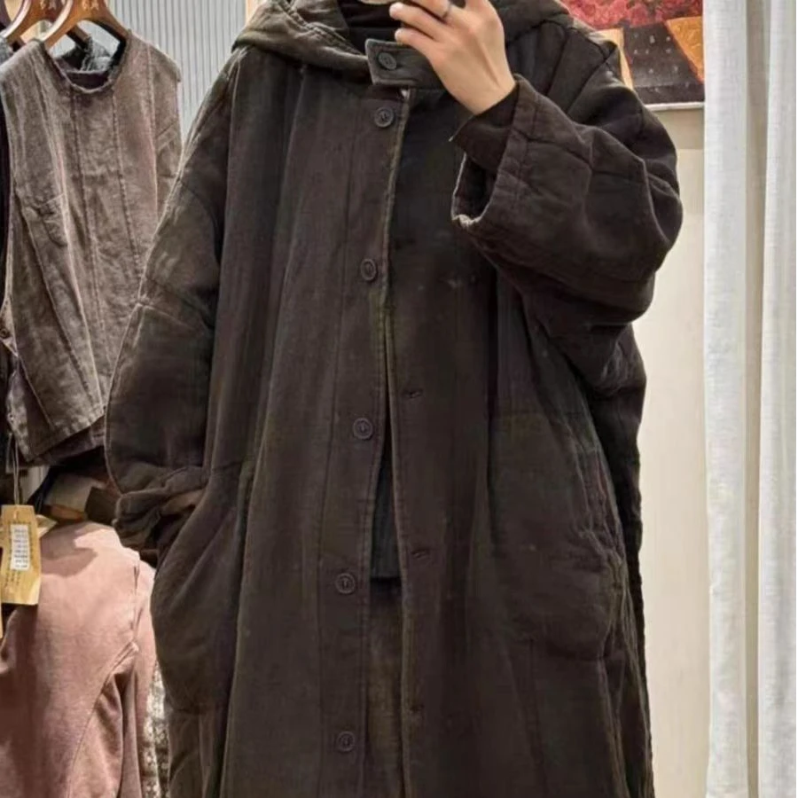 疯子张2023冬季新款长款连帽加厚休闲时尚百搭水洗做旧棉衣08180