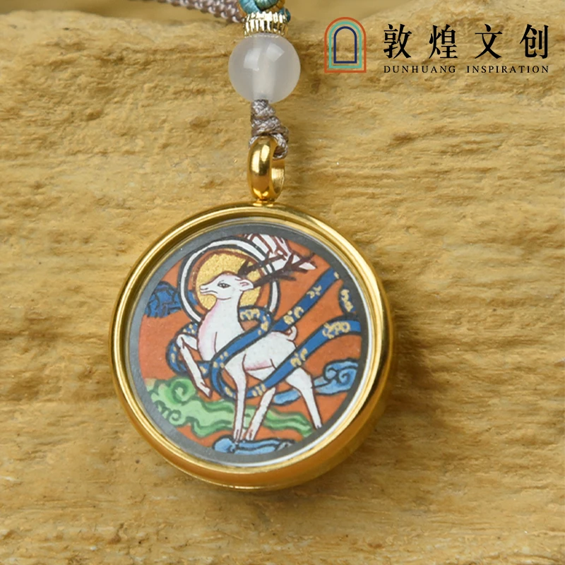 非金属项链 敦煌莫高窟山海灵兽手工绘制九色鹿项链