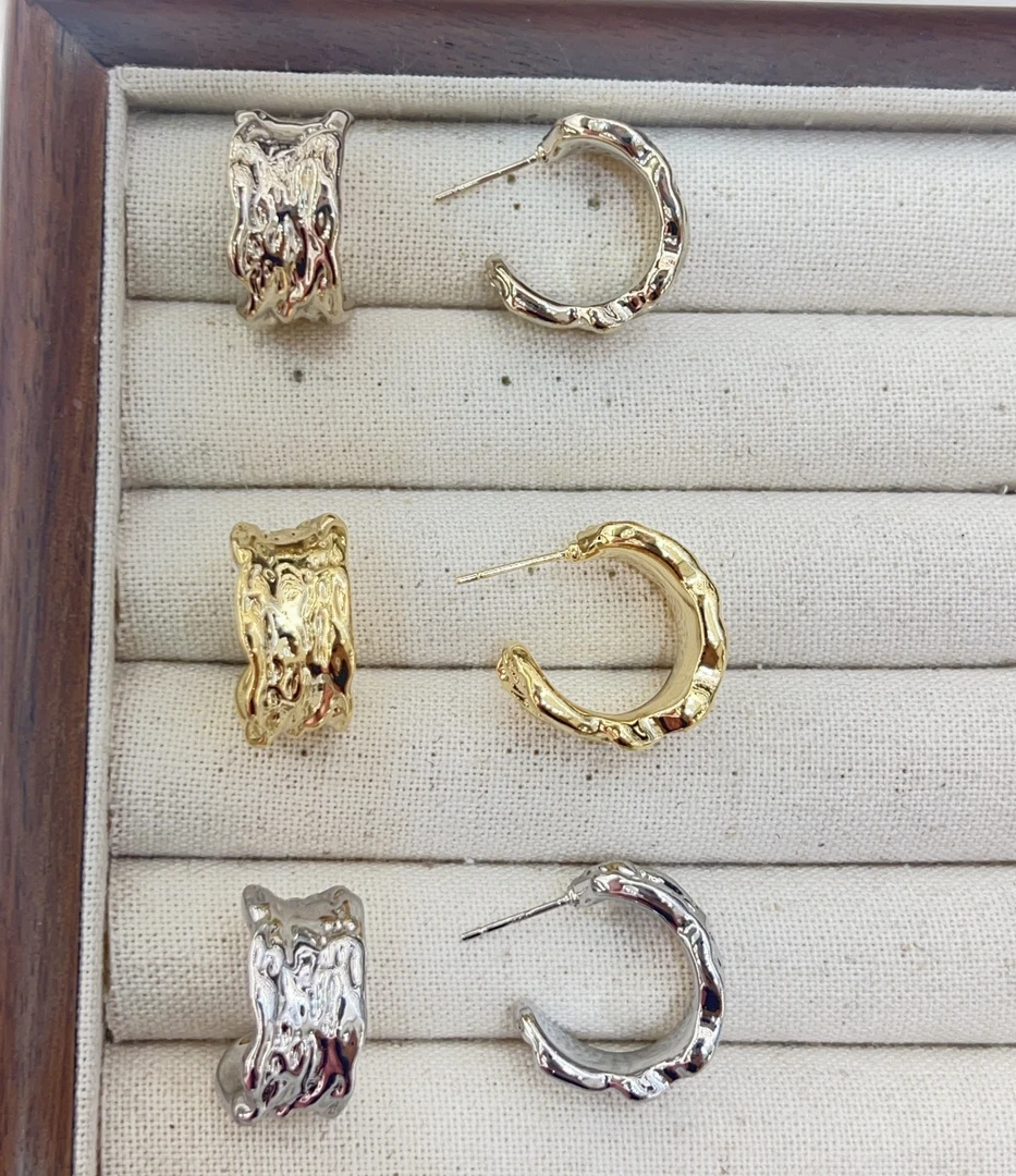 铜合金耳饰 新款时尚OL风轻职风小众设计款高级感锡纸C圈