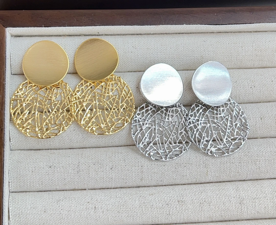 铜合金耳饰 时尚轻奢小众设计款拉丝编织耳坠耳饰925银针