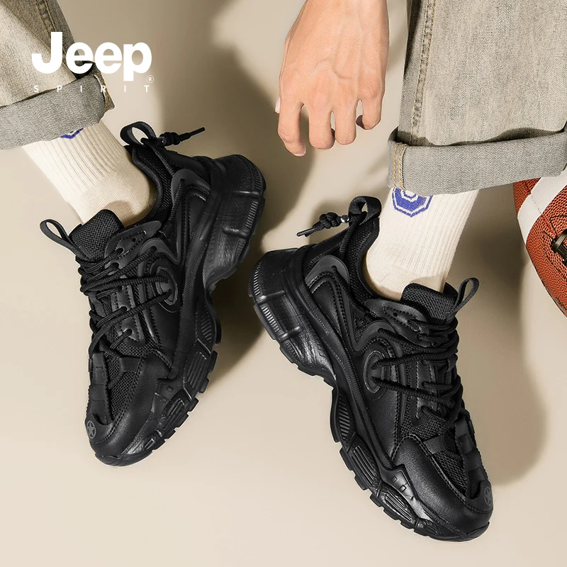 JEEP SPIRIT男鞋2024时尚增高厚底纯色老爹鞋男士休闲百搭运动鞋