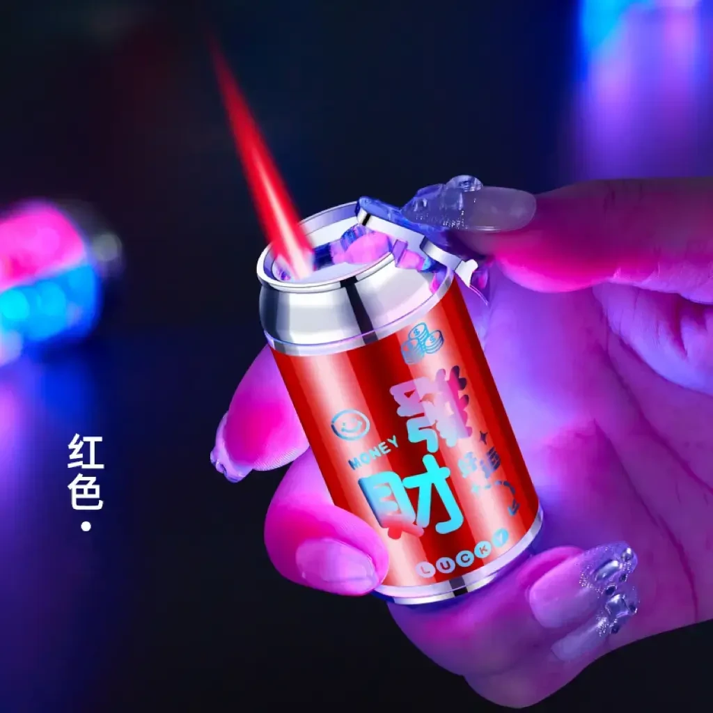 新款创意易拉罐造型打火机个性创意炫酷彩灯防风小巧炫彩送男友礼