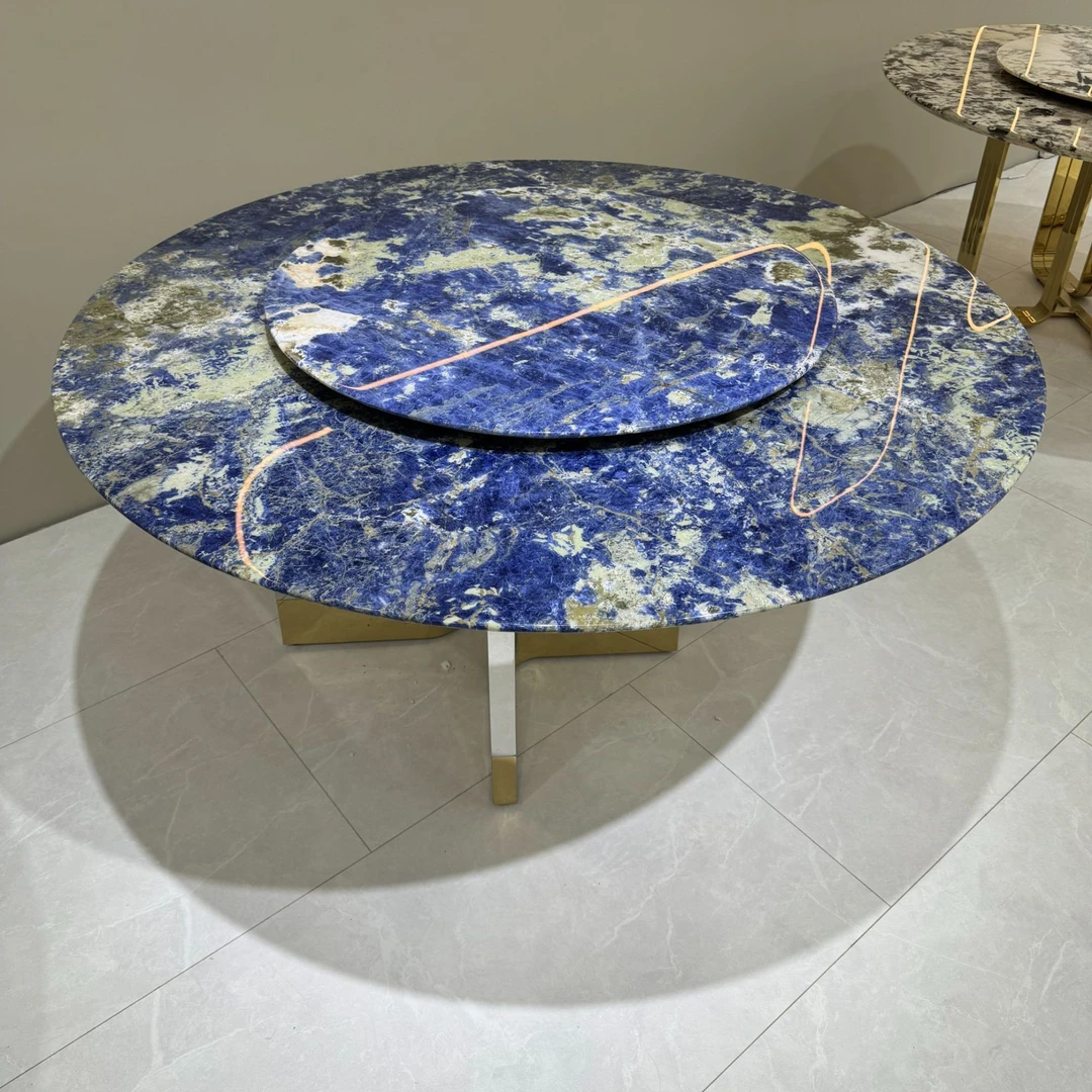 鼎耀奢石【景泰蓝】 “高定”天然奢石意式轻奢餐桌 客厅高档别墅