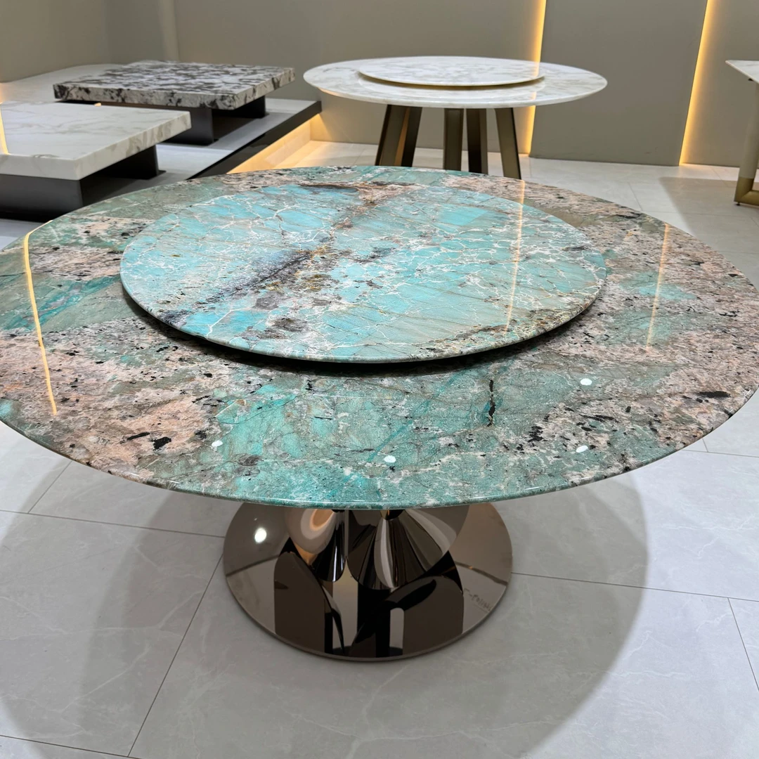 鼎耀奢石【亚马逊绿】高定 “加厚”天然奢石意式轻奢餐桌 高档别墅