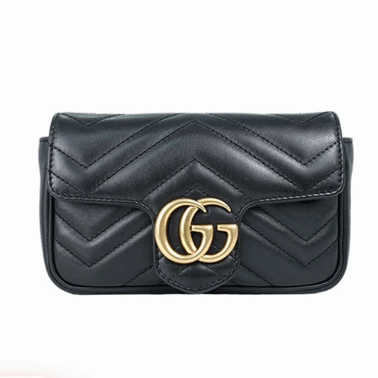 99新 GUCCI/古驰 Marmont单肩包黑色/白色超级迷你16.5