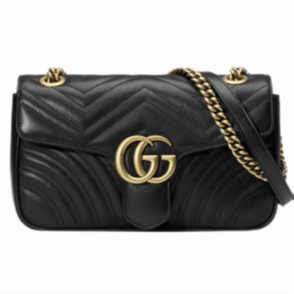 99新 GUCCI/古驰 黑金marmont26链条包