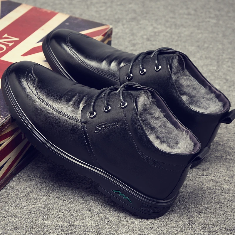 新款冬季加厚男士休闲商务保暖棉靴加厚牛皮羊毛舒适防滑男鞋