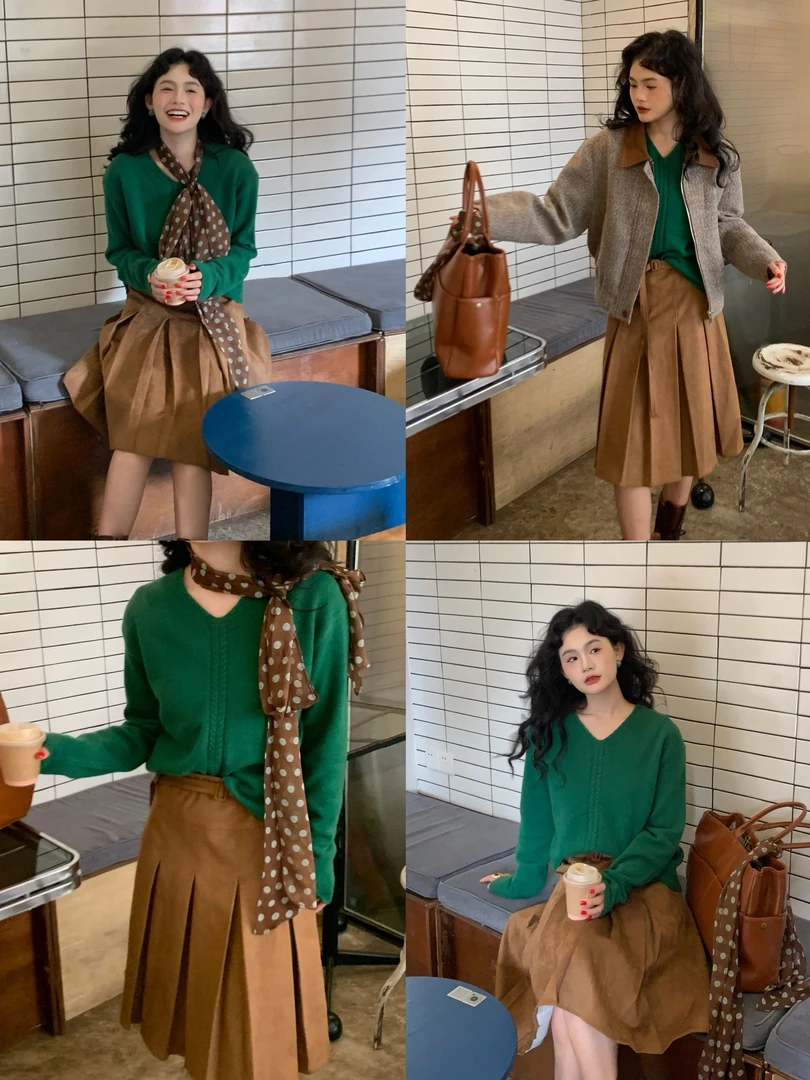 泡面卷儿【节日氛围】法式V领羊毛针织衫冬季保暖长袖打底上衣0010