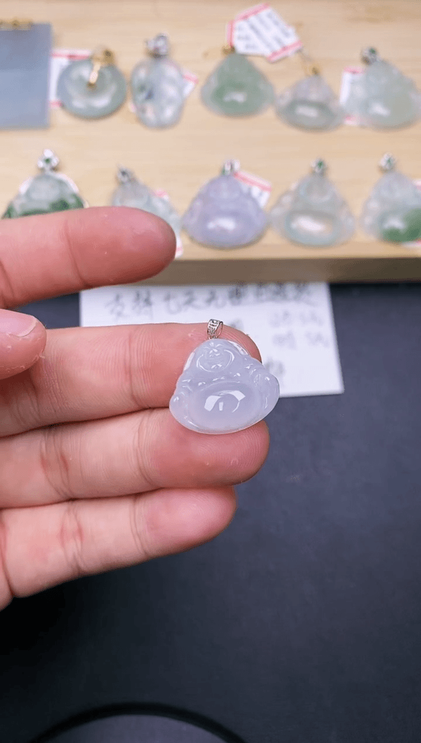 【闪购商品】翡翠颈饰18K金镶嵌天然翡翠A货吊坠赠皮绳
