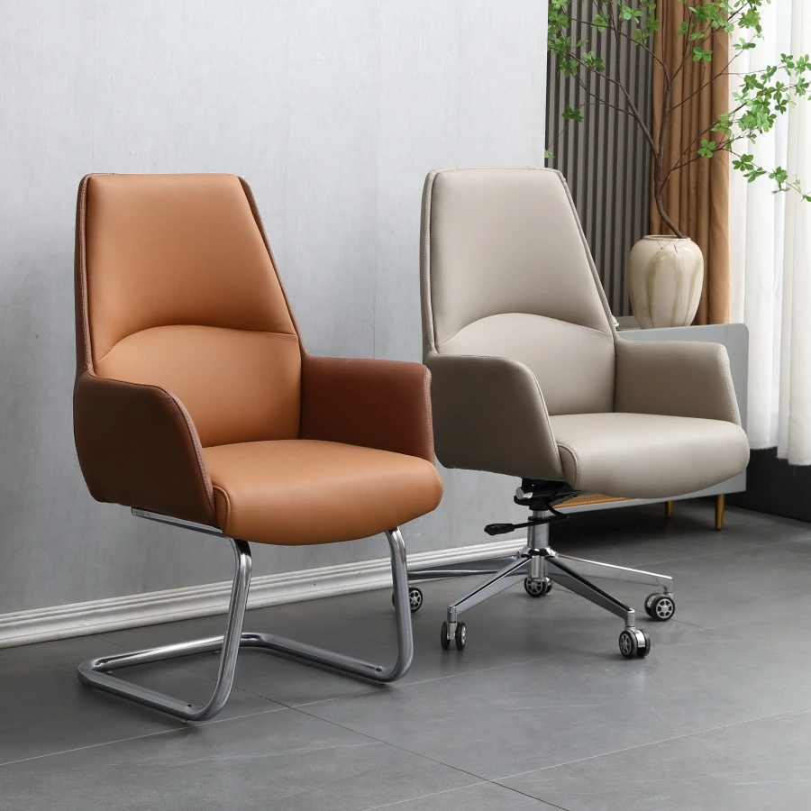 办公室电脑转椅家用耐用舒适皮椅老板班前椅子高档弓脚会议洽谈椅