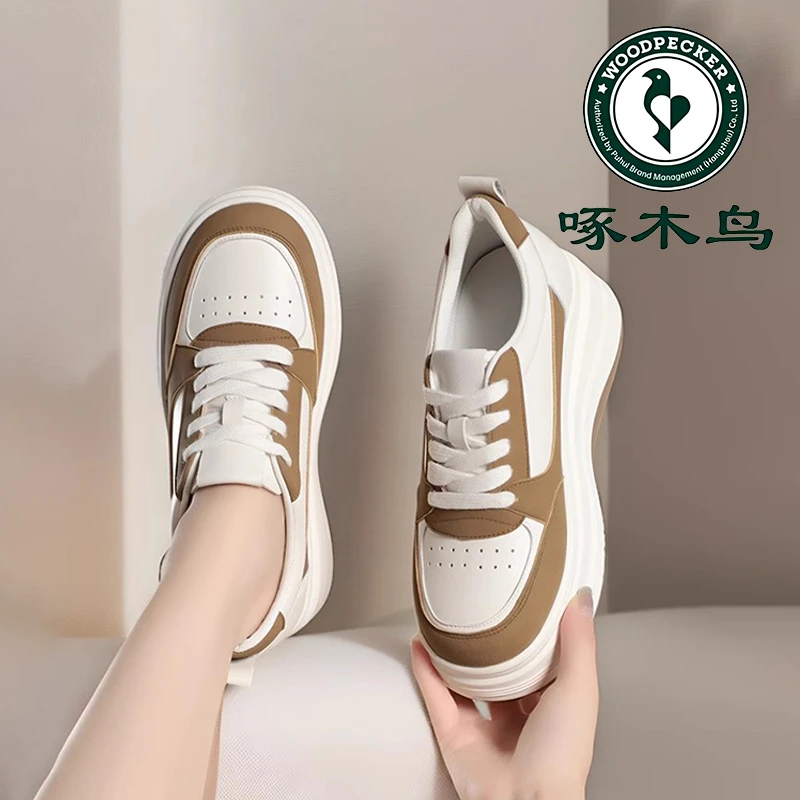 啄木鸟休闲小白鞋新款春秋松糕底百搭女鞋厚底板鞋增高秋款运动鞋