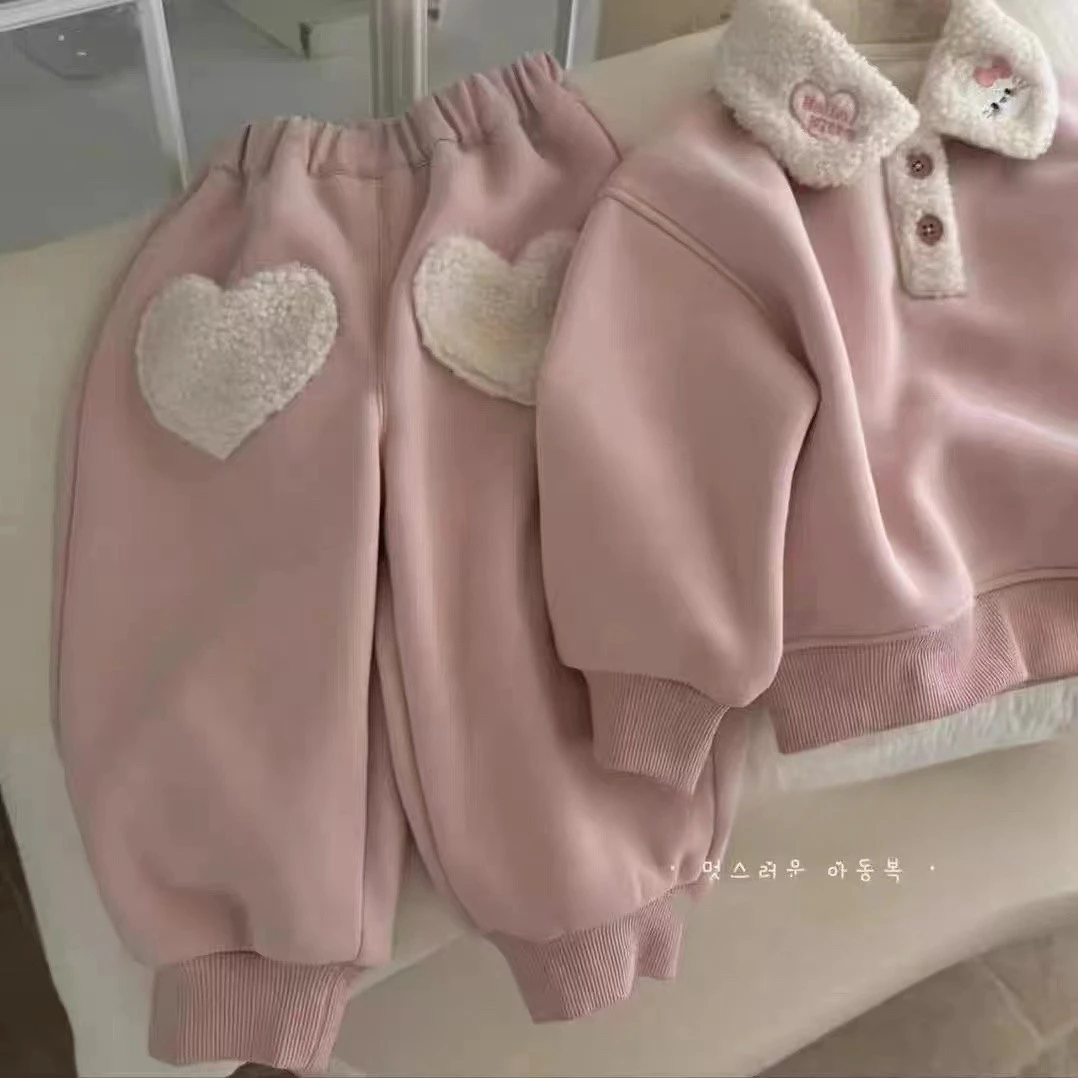 【原创设计品牌】dmf&kids 530冬季女童加绒卫衣套装卫衣卫裤上下装