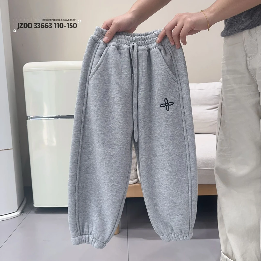 【原创设计品牌】jz&kids 3663冬季大童加绒卫裤牛津口一体绒运动裤