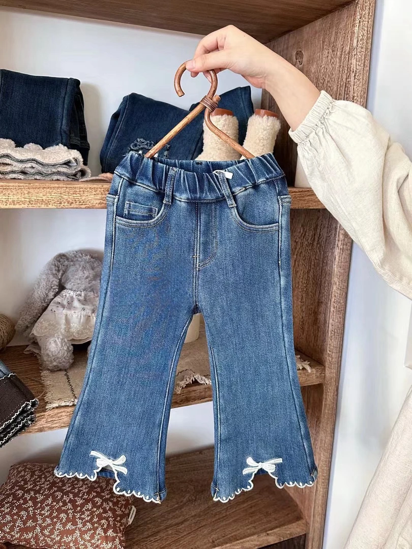 【原创设计品牌】ydd&kids 6012冬季女童牛仔裤一体绒加绒微喇牛仔