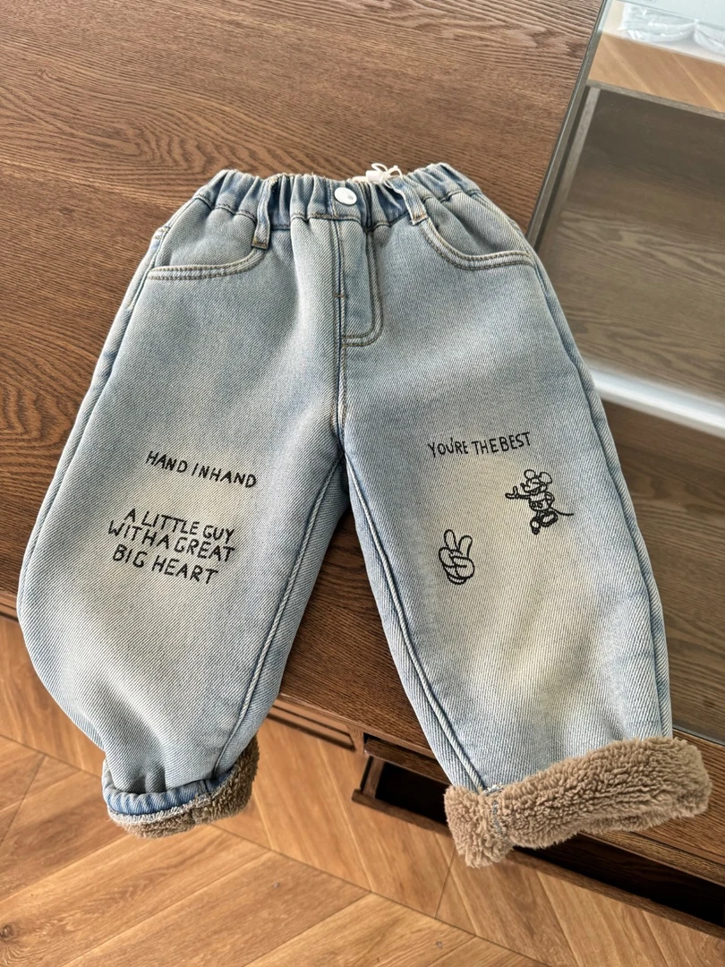 【原创设计品牌】ydd&kids 6115冬季儿童牛仔裤厚绒萝卜裤牛仔裤