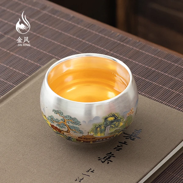世外桃源鎏银主人杯高档家用陶瓷个人单杯茶杯功夫茶具礼盒装D900