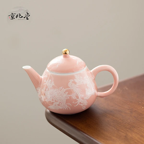 粉色堆花锦上添花龙蛋壶功夫茶具中式可爱精美女士家用茶壶C557